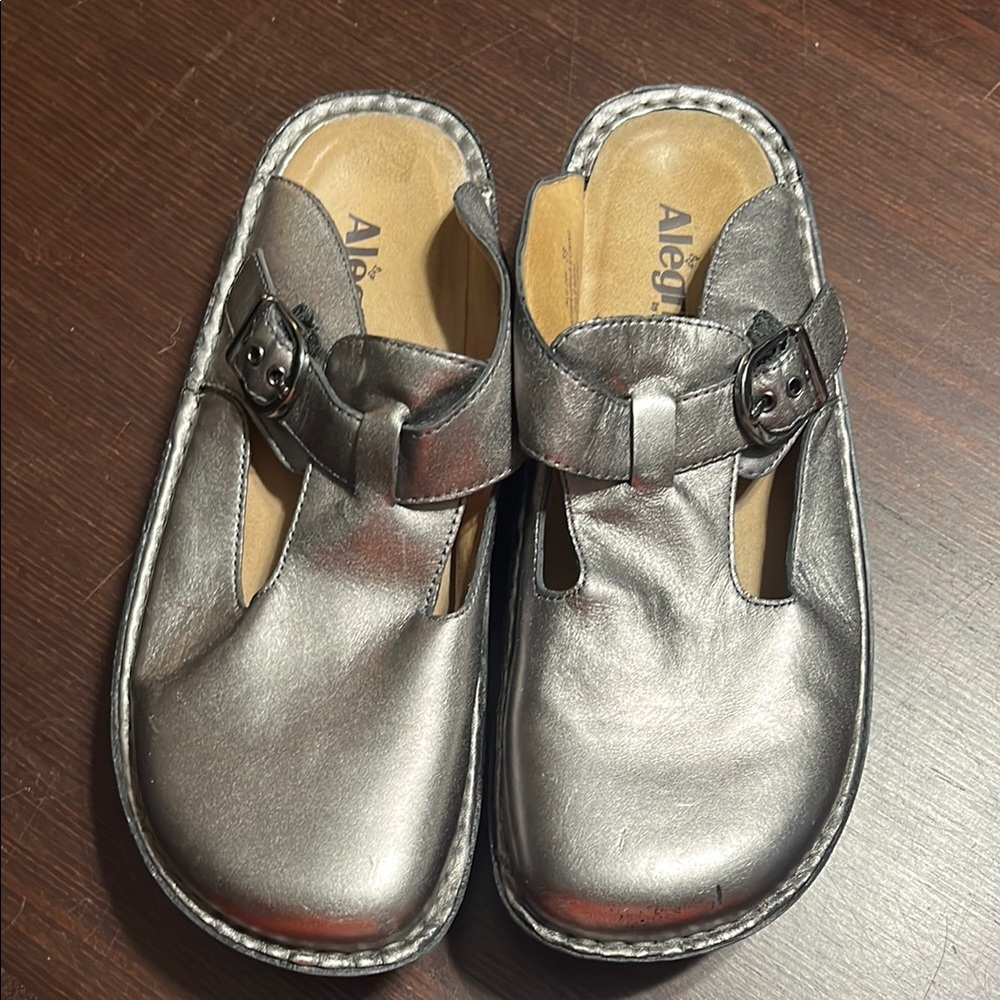 Alegria Metallic Silver Slip-On Shoes 39